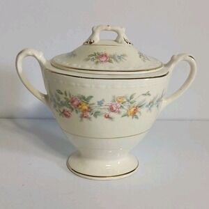Homer Laughlin Eggshell Georgian Countess Sugar Bowl & Lid Pink Yellow Floral